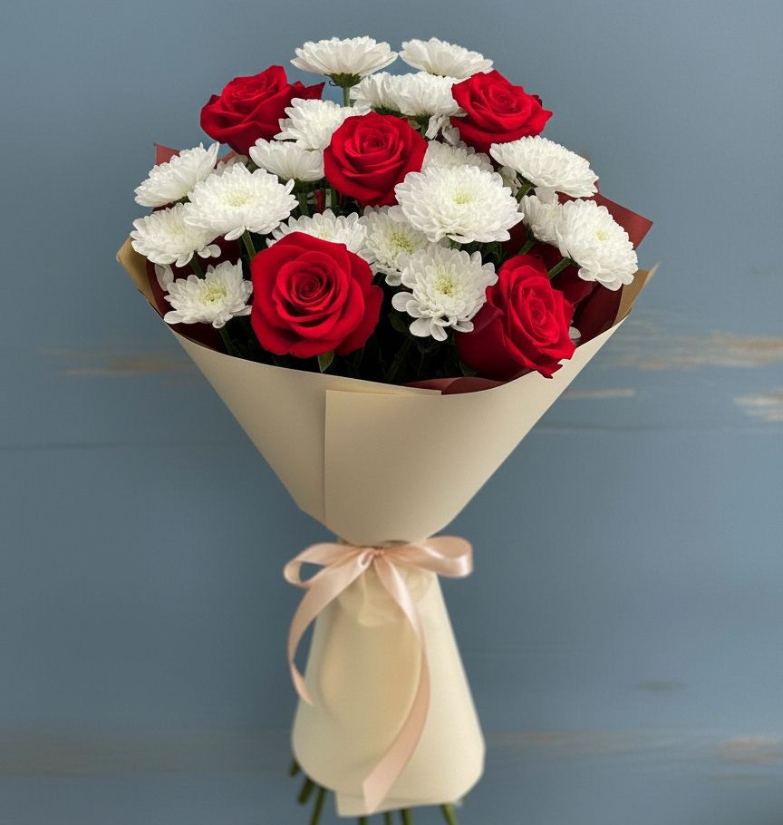 Букет цветов из: Розы и Хризантемы в Мелиховской