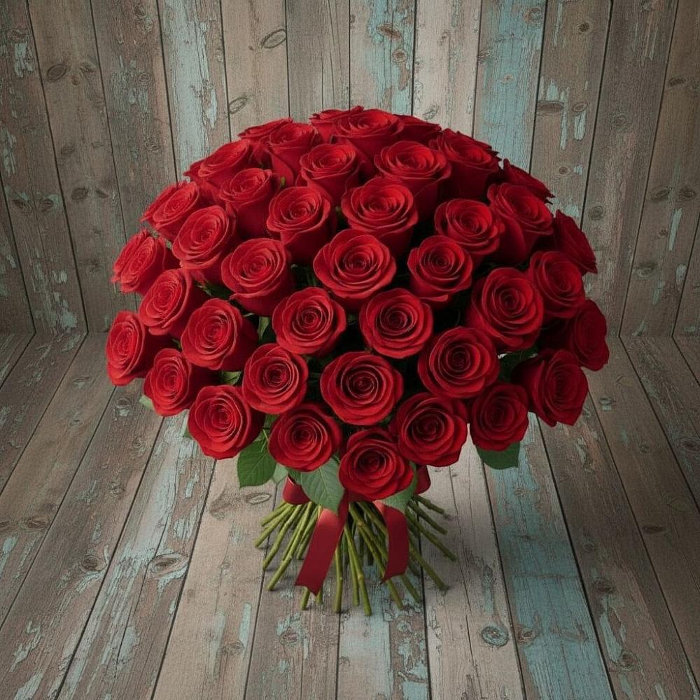 Букет 55 Красных роз Фридом в Мелиховской