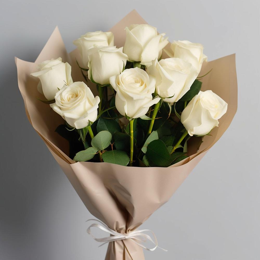 Букет 9 Белых роз Эдлесс Лав в Мелиховской