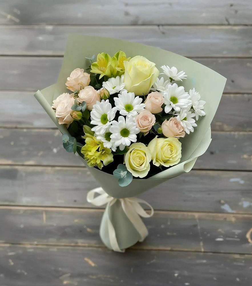 Букет цветов из: Альстромерии, Розы и Хризантемы в Мелиховской