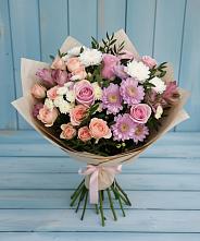 Букет цветов из:  Хризантемы, Розы и Альстромерии #REPLACE_PRED# Мелиховской