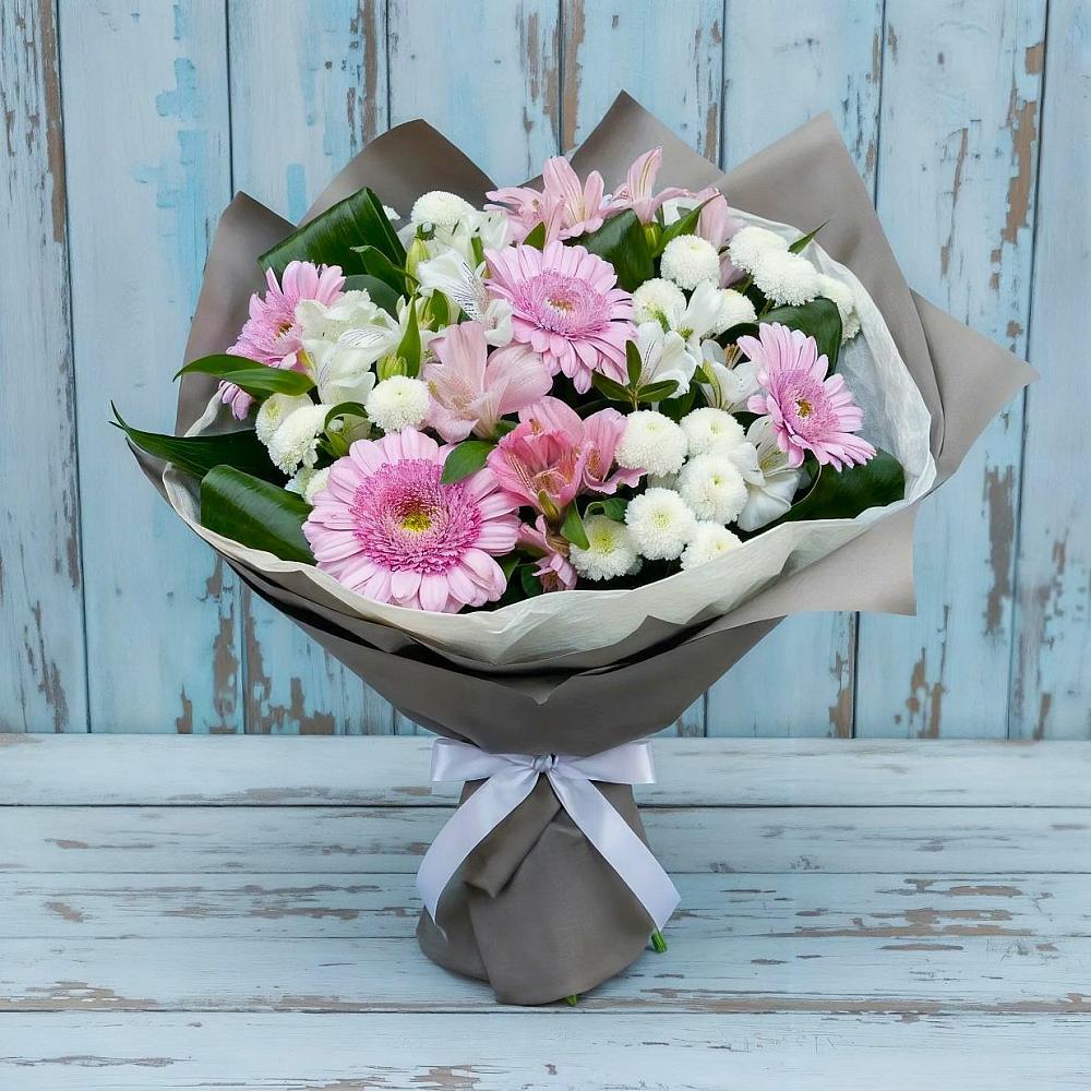 Букет цветов из: Герберы, Альстромерии и Хризантемы в Мелиховской